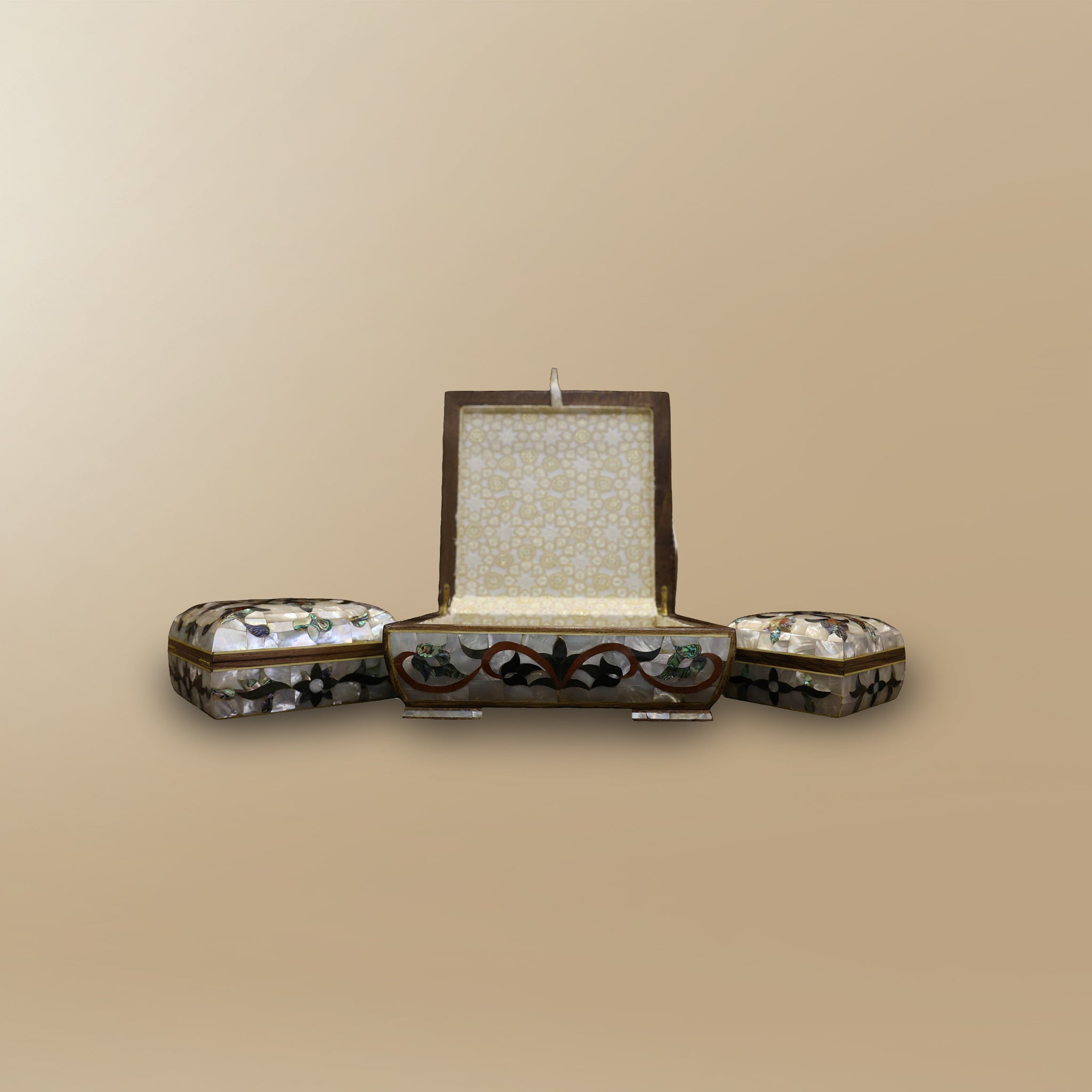 Mother of Pearl Floral Jewelry Chest Set (3-Piece Collection)