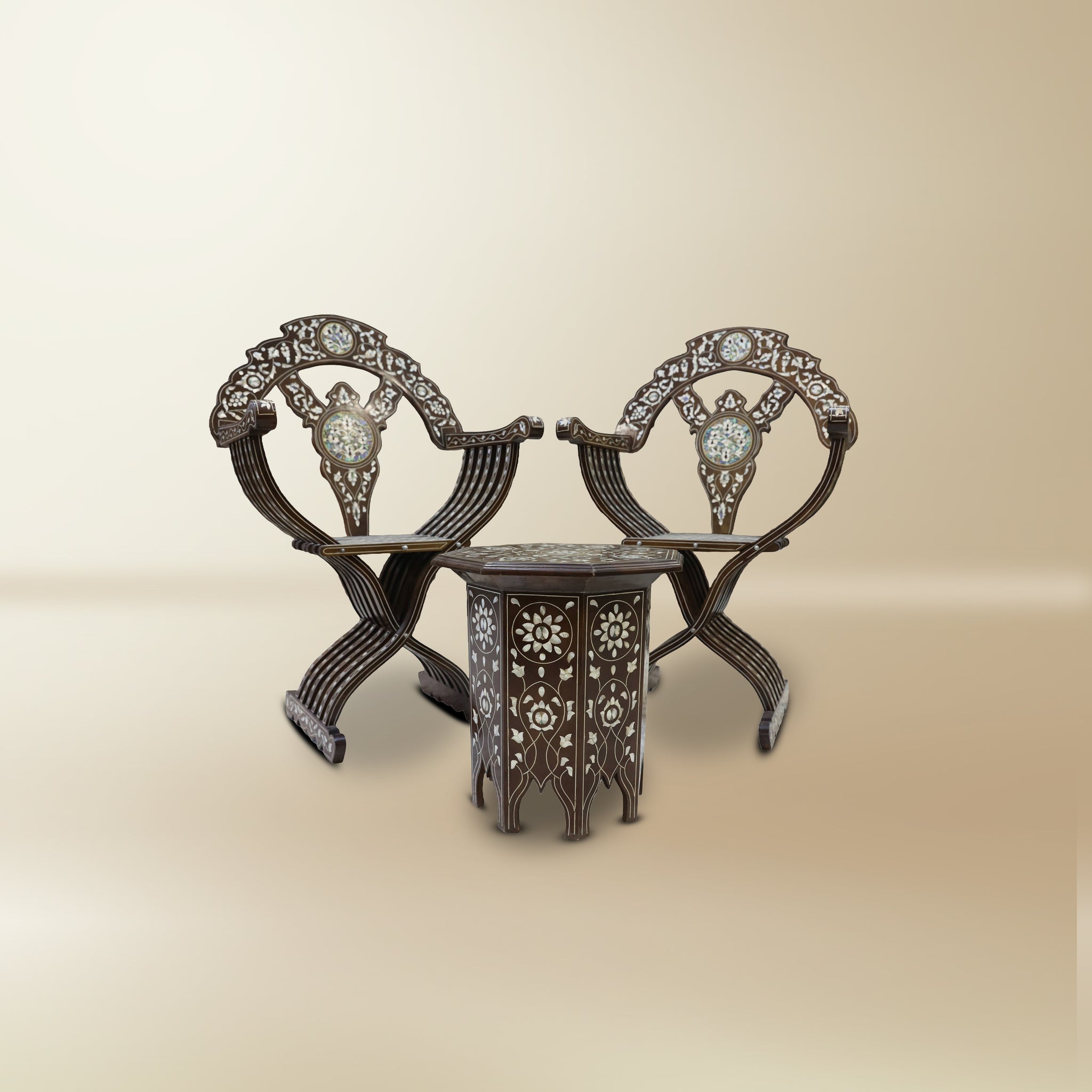 The Celestia Inlay Majlis Set — Mother-of-Pearl Chairs & Table
