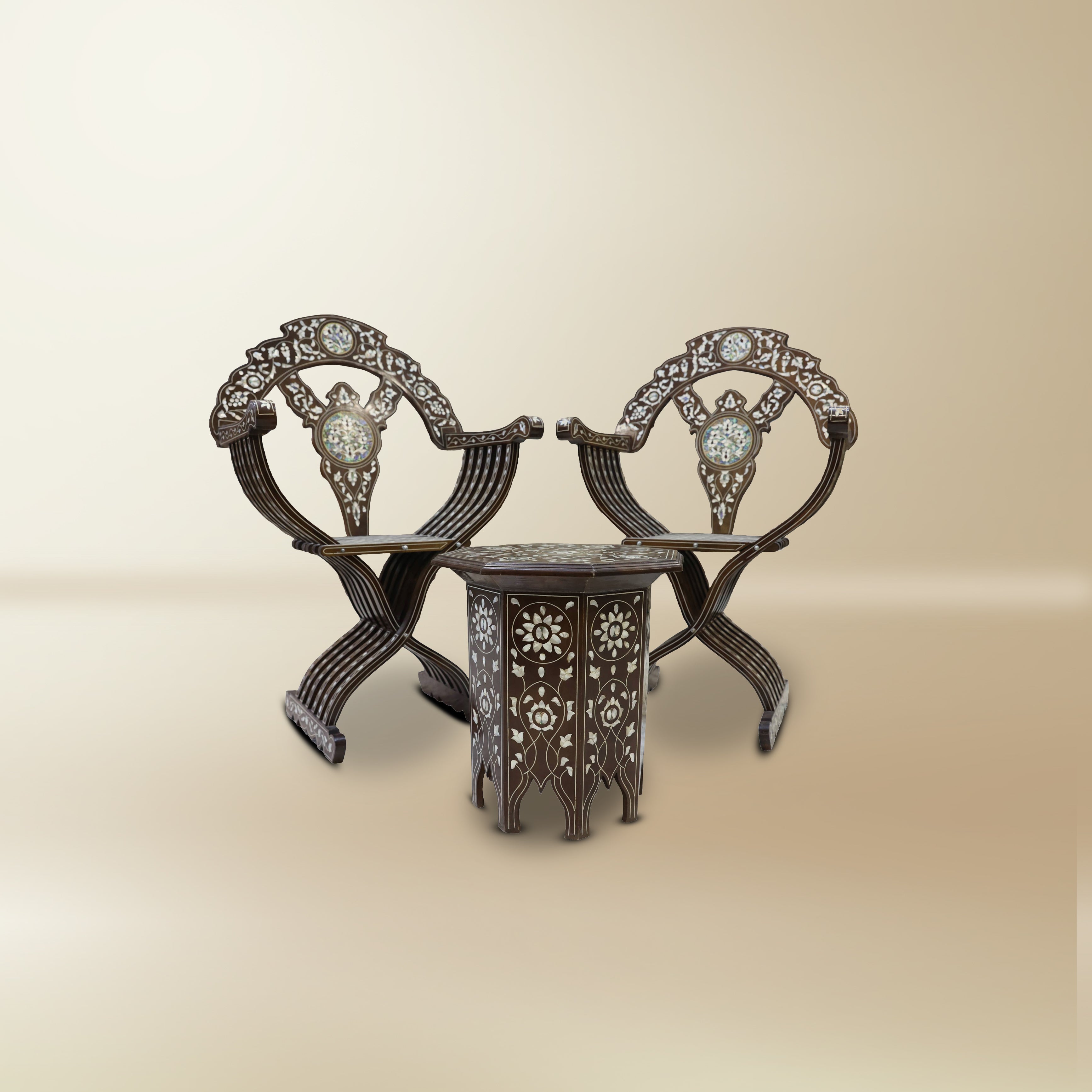 The Celestia Inlay Majlis Set — Mother-of-Pearl Chairs & Table
