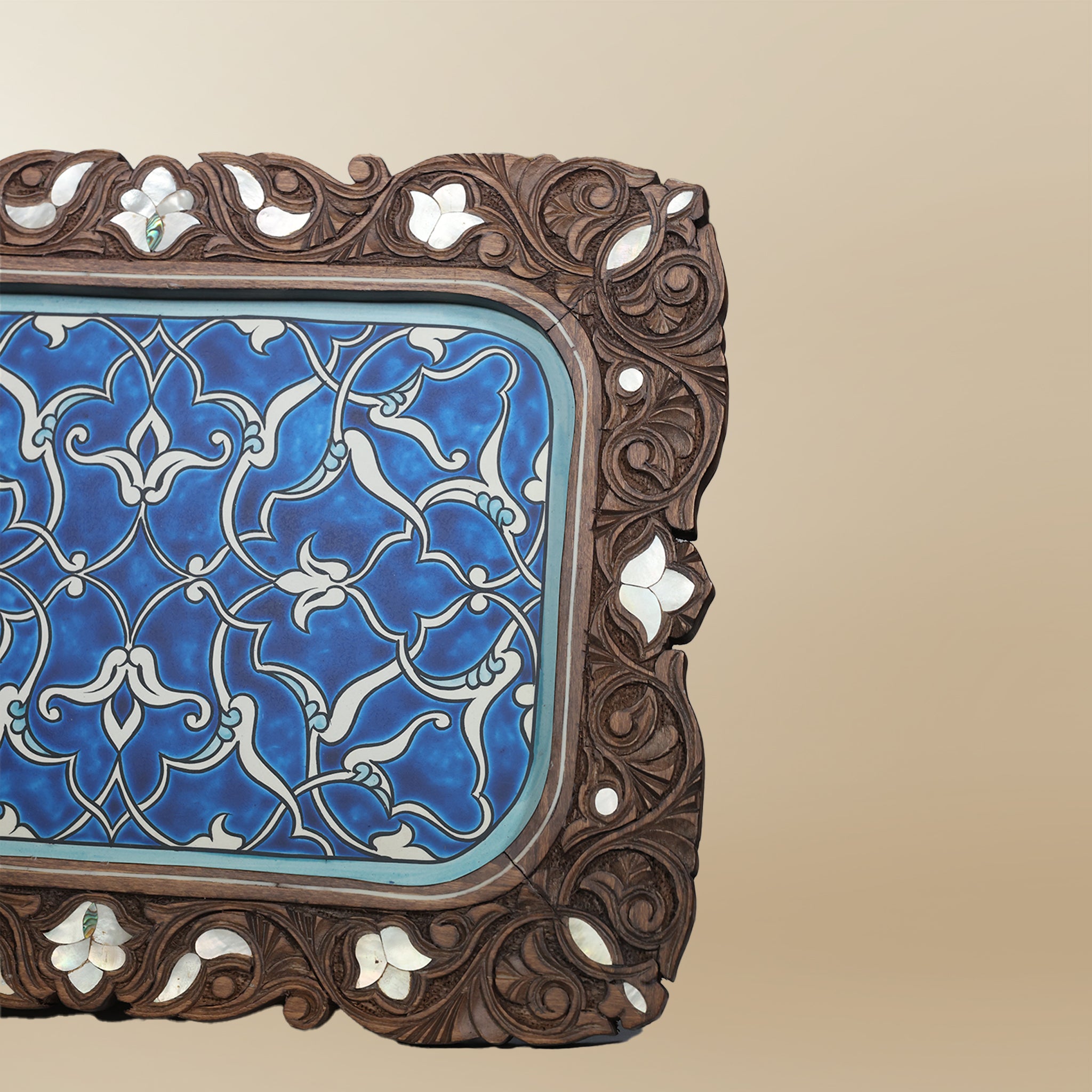 Azure Blossom Tray – Damascus Inlay Masterpiece