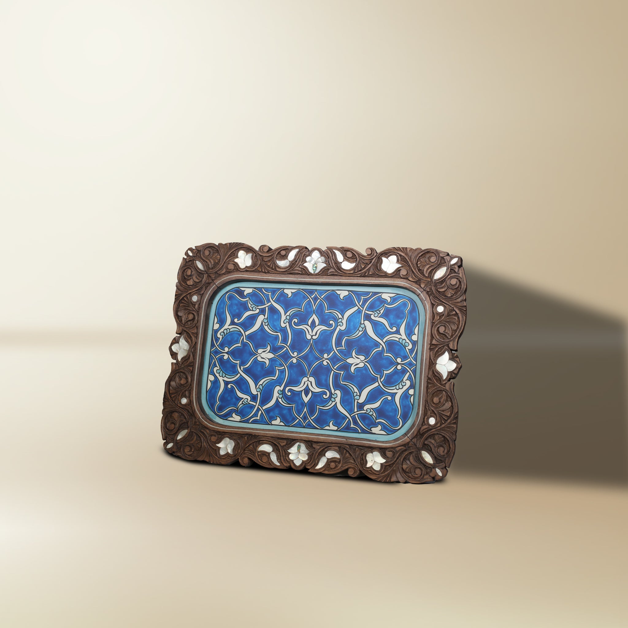 Azure Blossom Tray – Damascus Inlay Masterpiece