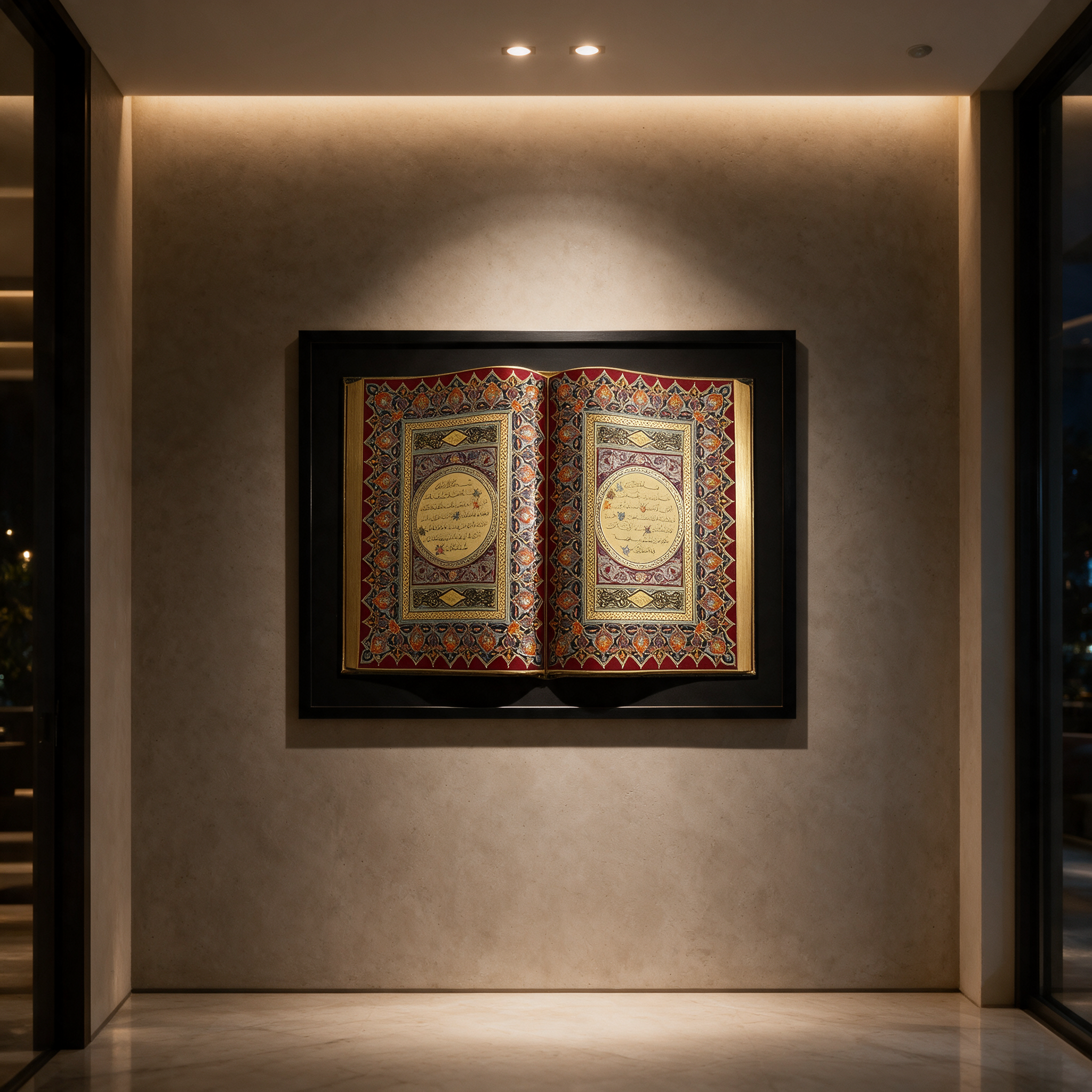 The Illuminated Verse wall display in the hallway of a modern Dubai villa